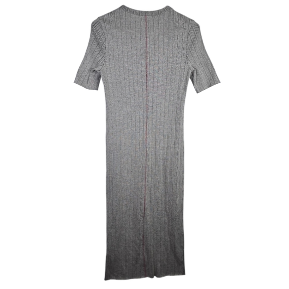 Rag & Bone Elina Mélange Gray Ribbed Midi Dress Crew Neck Short Sleeve Size L - Picture 3 of 13